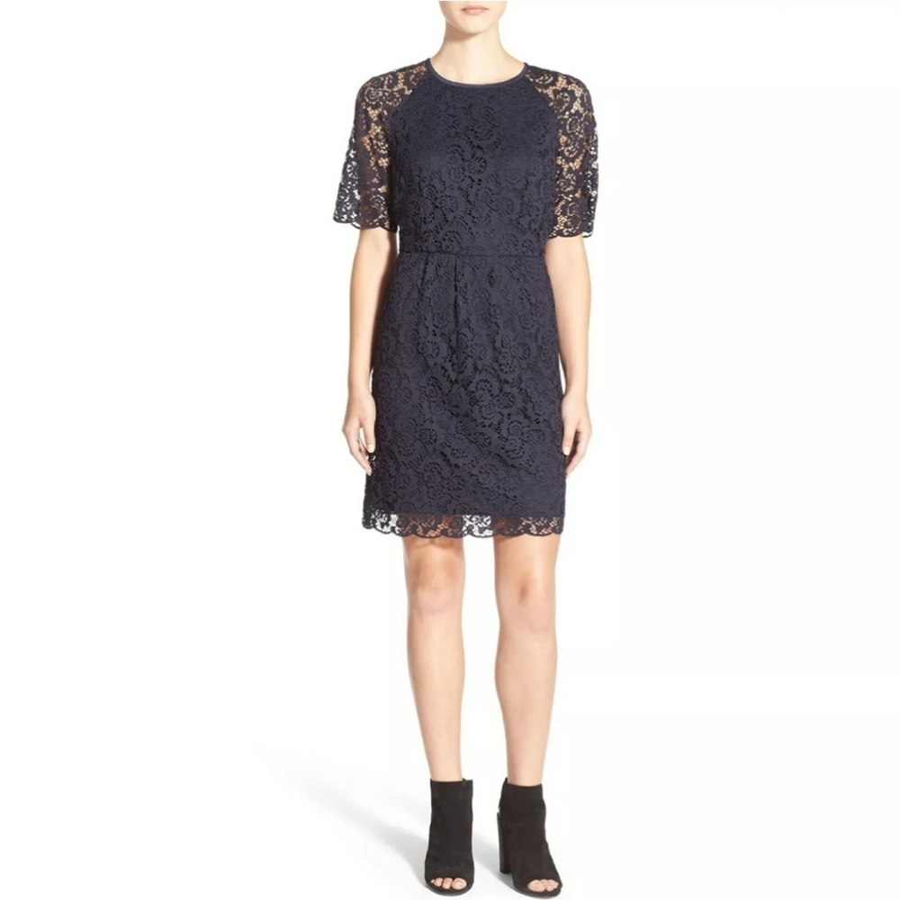 MADEWELL MAGNOLIA NAVY EYELET LACE DRESS SIZE 6